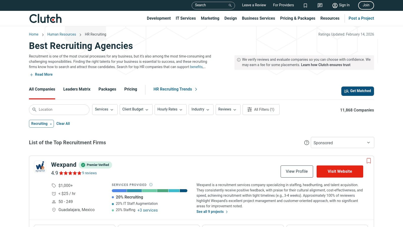 best recruiting firms agency listing Clutch