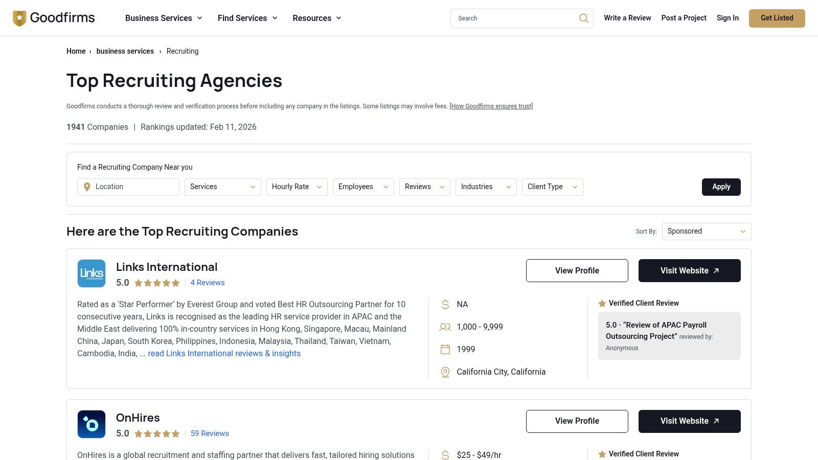 best recruiting firms directory GoodFirms