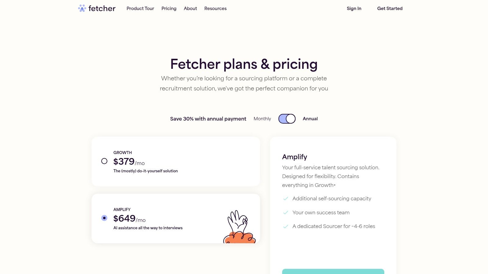 AI tools for recruiters pricing plans for Fetcher