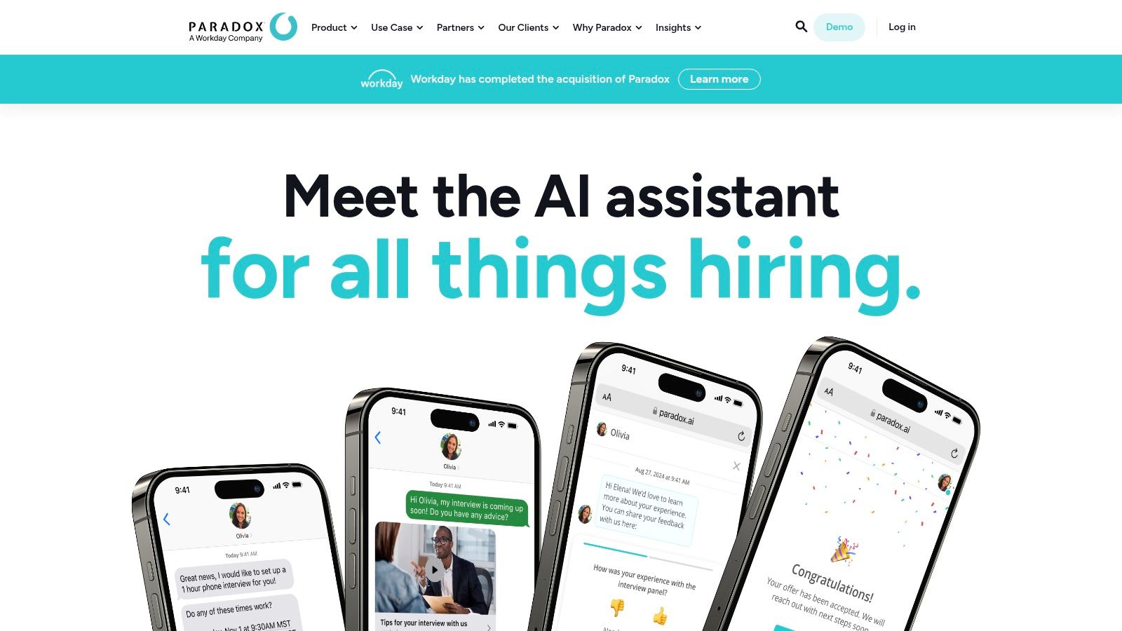 best ai recruiting tools: Paradox's AI assistant Olivia engaging a candidate via chat